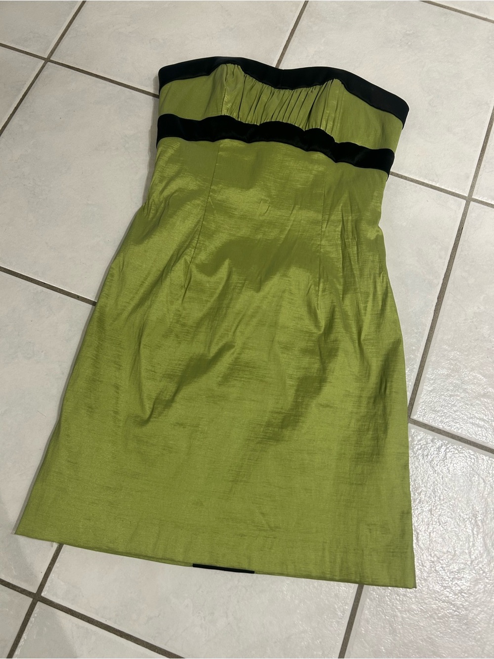 Jessica McClintock Olive Strapless Dress with Black Velvet Accents